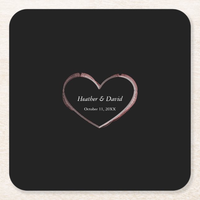 Love Heart Attractive Charming Wedding Square Paper Coaster (Front)