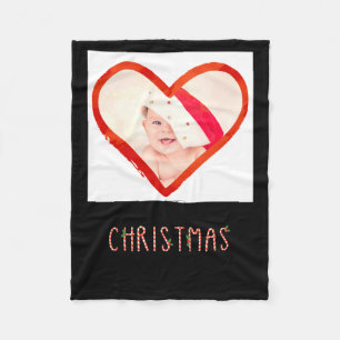 Love Heart Baby Photo My 1st Christmas As Daddy  Fleece Blanket