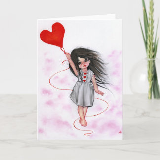 Love Heart Balloon Little Girl in Air Card