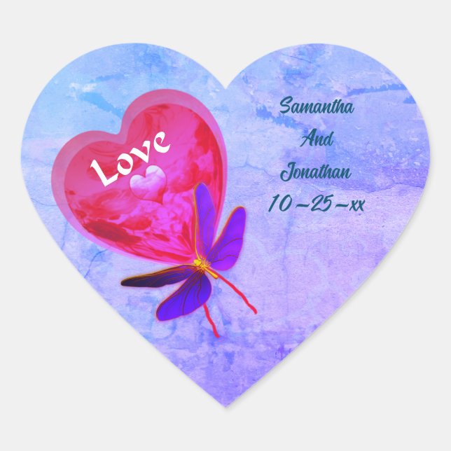 Love Heart Balloon Personalized Wedding  Heart Sticker (Front)