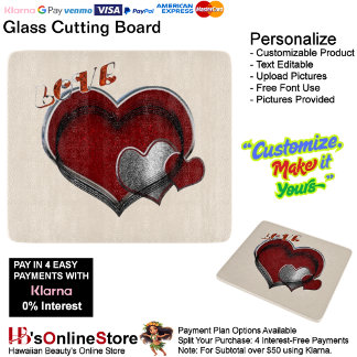 Love Heart Beige Cooking Kitchen Glass Cutting Board