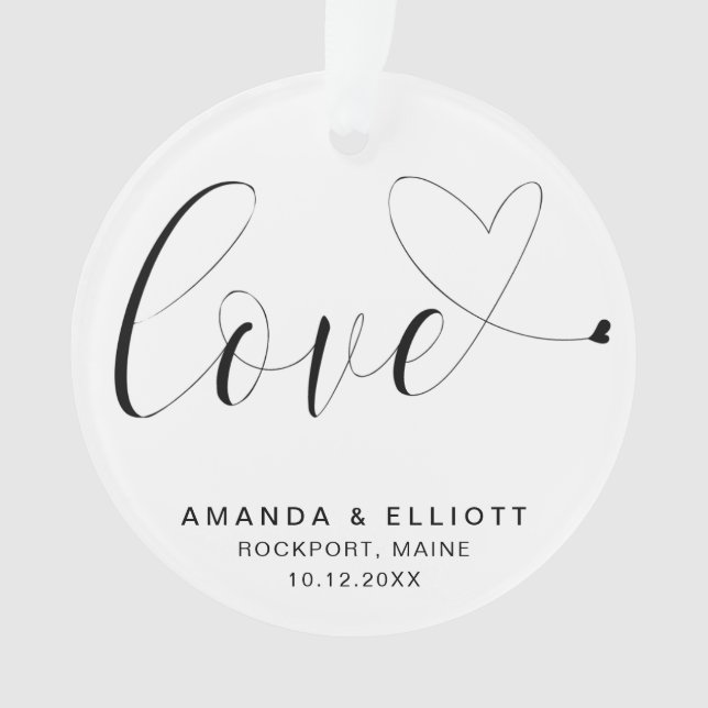 Love Heart Black and White Wedding Favor Ornament (Front)