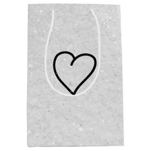 Love Heart Black Glitter Valentines Medium Gift B Medium Gift Bag