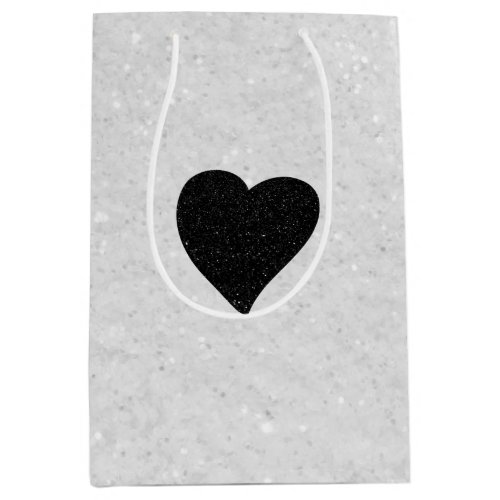 Love Heart Black Glitter Valentines Medium Gift Bag
