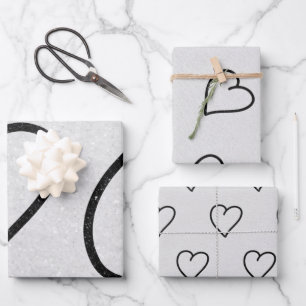 Love Heart Black Glitter Valentine's Wrapping Pape Paper Sheets