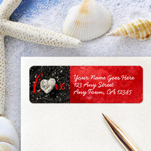 LOVE Heart Black Sand Script Modern Custom Address Label