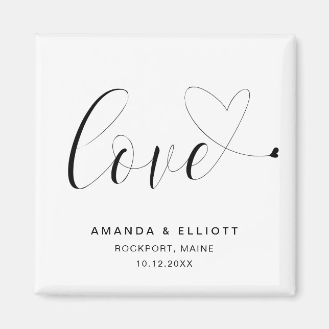 Love Heart Black White Cute Wedding Favor Magnet (Front)