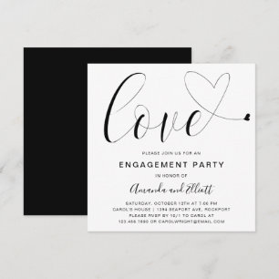 Love Heart Black White Typography Engagement Party Invitation