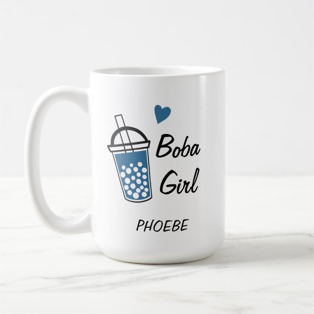 Love Heart Boba Girl Custom Personalized Novelty Coffee Mug (Left)