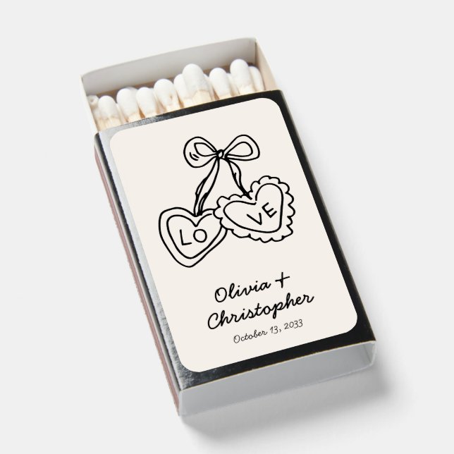 Love Heart Bows Elegant Wedding Favor Matchboxes (Front Open)