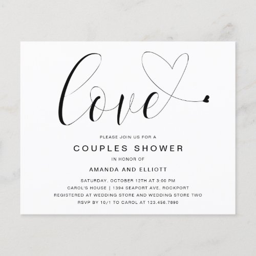 Love Heart Budget Couples Shower Invitation