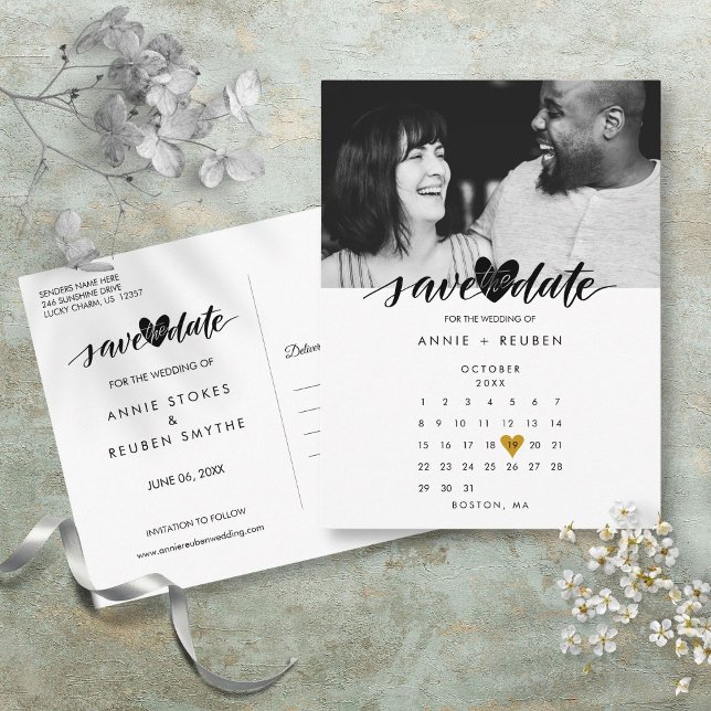 Love Heart Calendar Save the Date Photo Postcard (Love Heart Calendar Save the Date Photo Postcard)