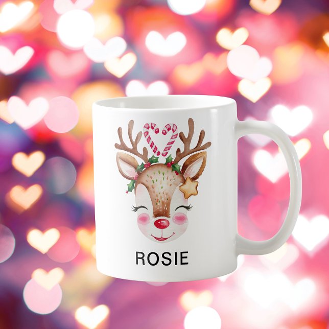Love Heart Candy Cane Reindeer Custom Name Coffee Mug (Love Heart Candy Cane Reindeer Custom Name Coffee Mug
)