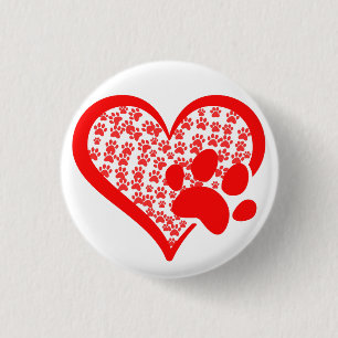 Love Heart Cat Dog Paws, Pet Valentines Day Gifts Button