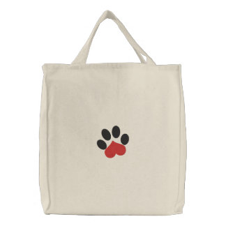 Love Heart Cat Paw Embroidered Tote Bag