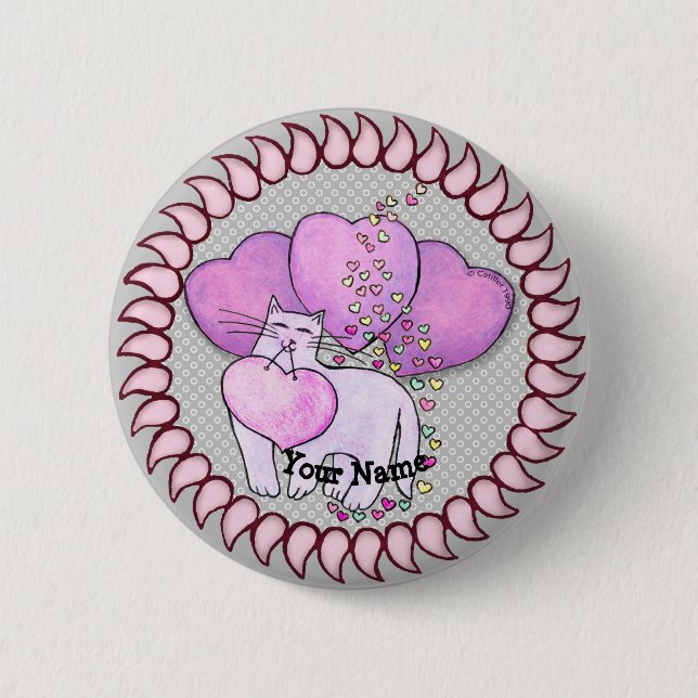 Love Heart Cat  pin button (Front)