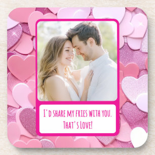Love Heart Confetti Share My Fries Beverage Coaster