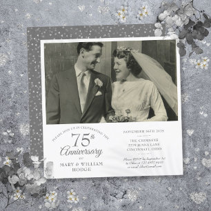 Love Heart Confetti Wedding Photo 75th Anniversary Invitation