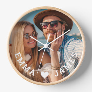 Love Heart Couples Photo Personalized Names Gift Clock