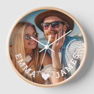 Love Heart Couples Photo Personalized Names Gift Clock