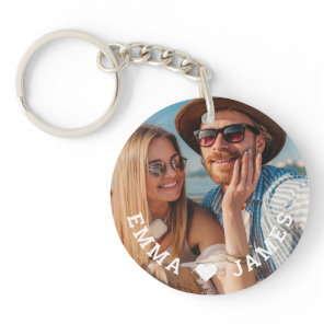 Love Heart Couples Photo Personalized Names Keychain
