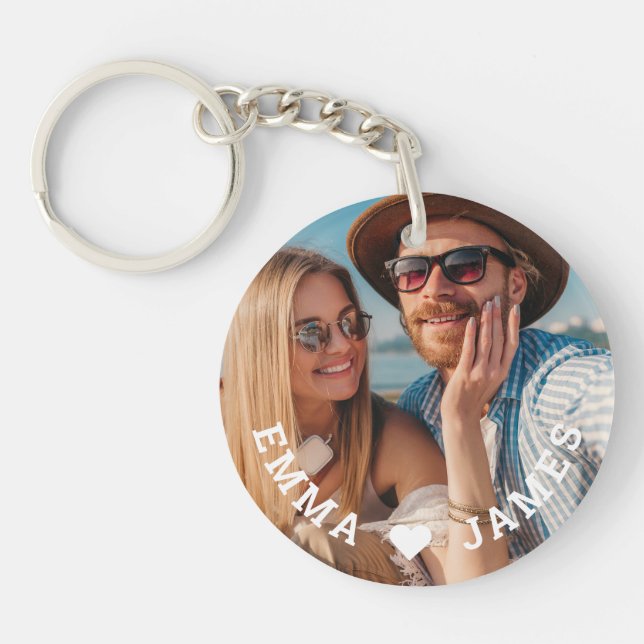 Love Heart Couples Photo Personalized Names Keychain (Front)