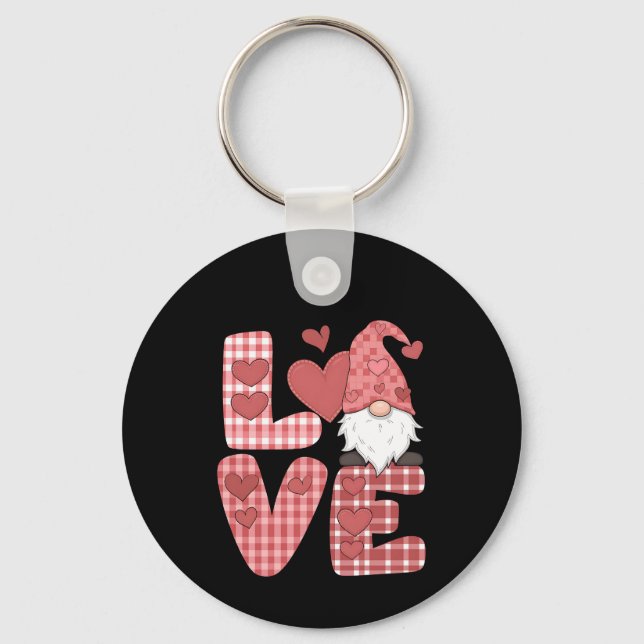 Love Heart Cute Gnome Valentine's Day Keychain (Front)
