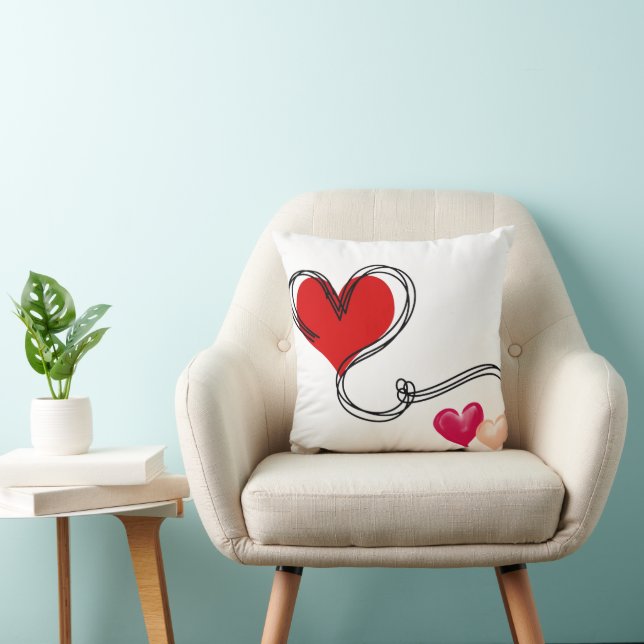 Love Heart Cute  Throw Pillow (Chair)