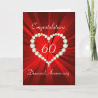 60th Wedding Anniversary Card - Happy 'Diamond' Anniversary - 60 Years -  Red Heart Collection