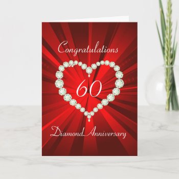 Love Heart Diamond 60th Anniversary Card by giftsbonanza at Zazzle