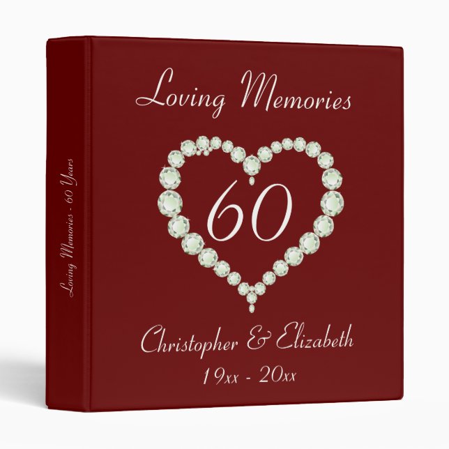 Love Heart Diamond Anniversary 3 Ring Binder (Front/Spine)