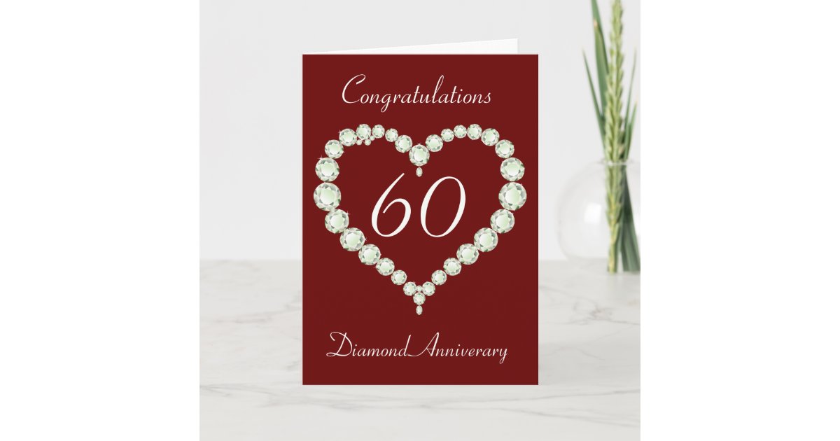 60th Wedding Anniversary Card - Happy 'Diamond' Anniversary - 60 Years -  Red Heart Collection