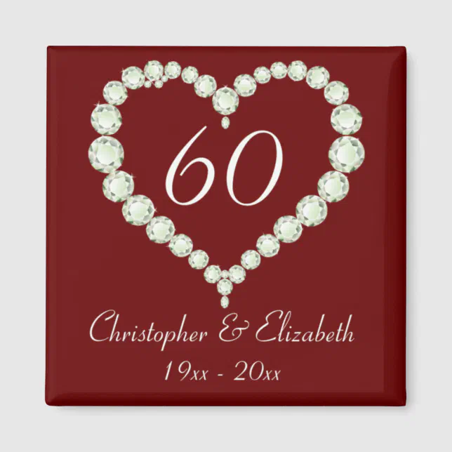 60th Anniversary or Any Yr Whimsical Heart Gift Magnet, Zazzle