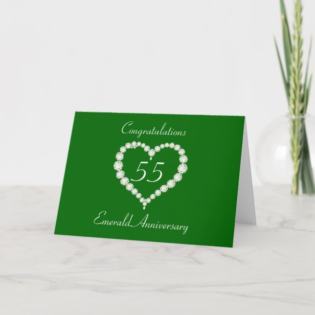 Love Heart Diamond Emerald Anniversary Card (Front)
