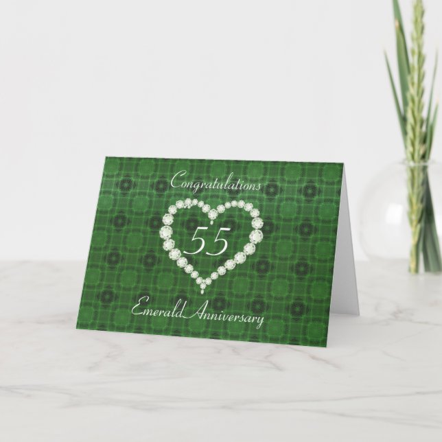 Love Heart Diamond Emerald Anniversary Card (Front)
