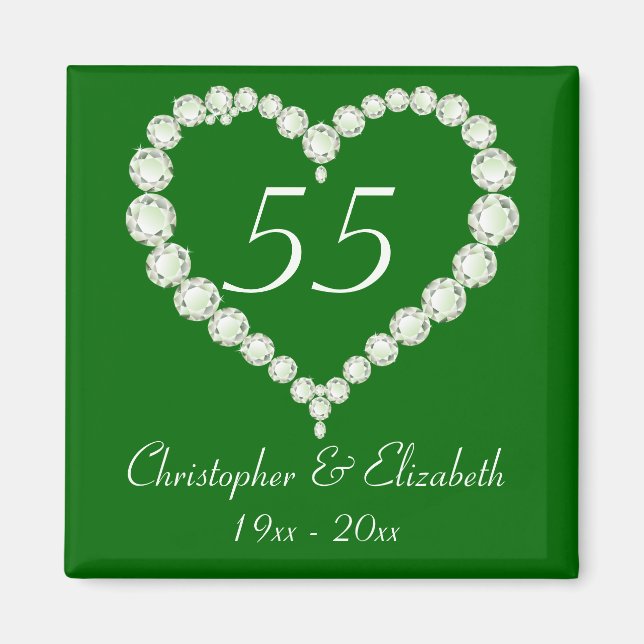 Love Heart Diamond Emerald Anniversary Magnet (Front)
