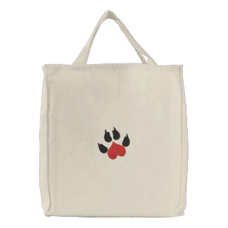 Love Heart Dog Paw Embroidered Tote Bag