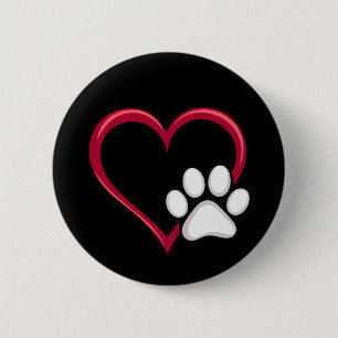 Love Heart Dog Paw Valentine's Day Dog Lover Button