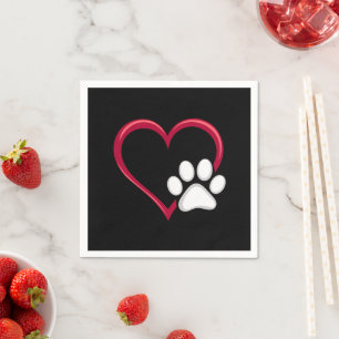 Love Heart Dog Paw Valentine's Day Dog Lover Napkins