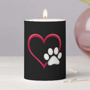 Love Heart Dog Paw Valentine's Day Dog Lover Pillar Candle