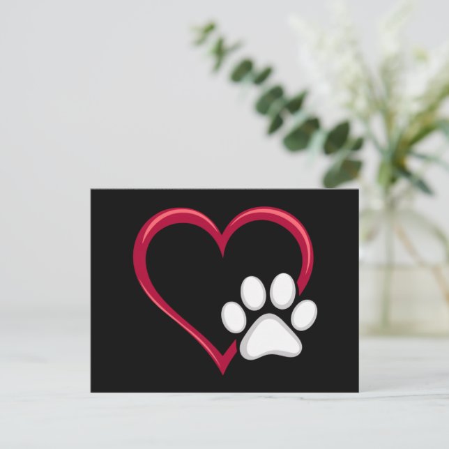 Love Heart Dog Paw Valentine's Day Dog Lover Postcard (Standing Front)