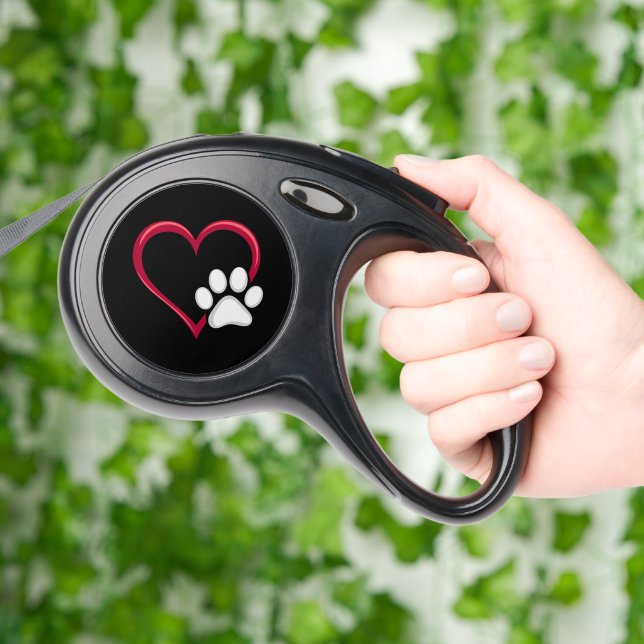 Love Heart Dog Paw Valentine's Day Dog Lover Retractable Pet Leash (Hand)