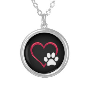 Love Heart Dog Paw Valentine's Day Dog Lover Silver Plated Necklace