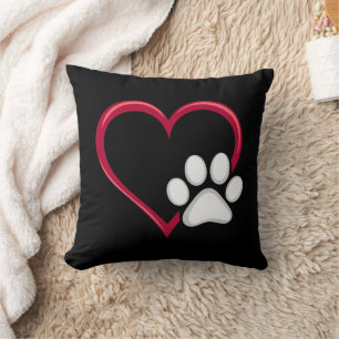Love Heart Dog Paw Valentine's Day Dog Lover Throw Pillow