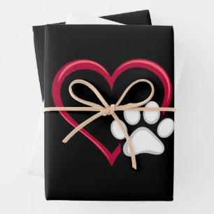 Love Heart Dog Paw Valentine's Day Dog Lover Wrapping Paper Sheets