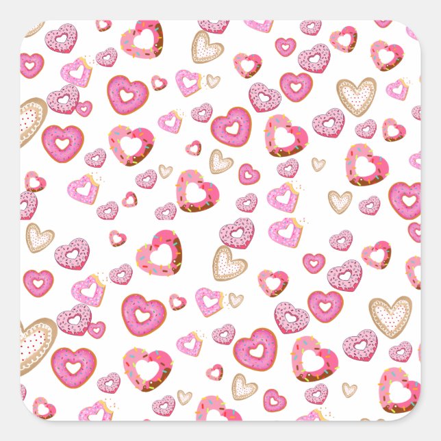 Love Heart Donuts Adorable Valentine's Day Gifts Square Sticker (Front)