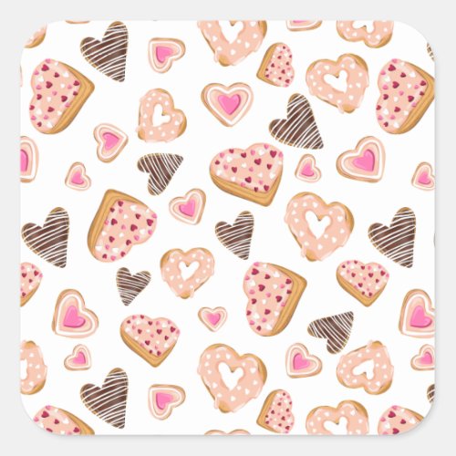 Love heart donuts sweet pastry pink valentine square sticker