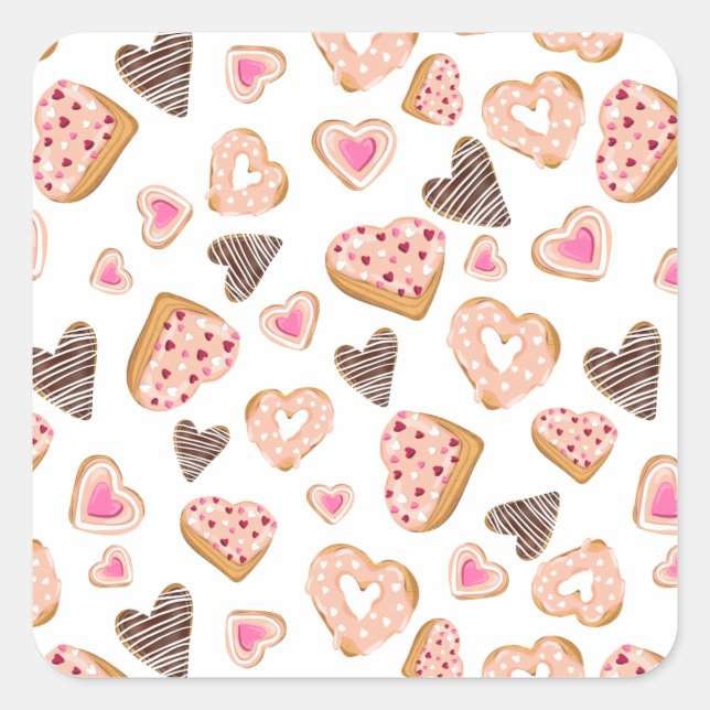Love heart donuts sweet pastry pink valentine square sticker (Front)