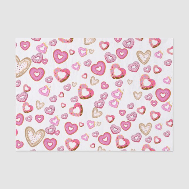Love heart donuts sweet pastry pink valentine tissue paper (Front)