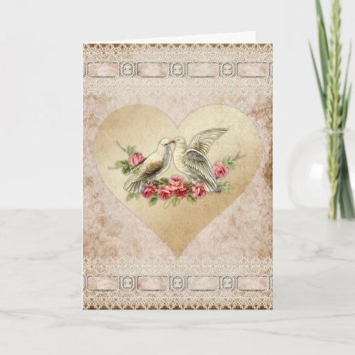 Love Heart Doves Vintage Valentine Holiday Card